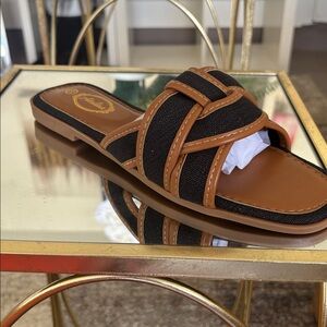 Chic Black and Brown Slide Sandals